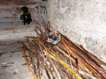 Discarded sticks - and boots in Pilgrims Office.jpg