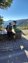 Ngaire with peregrino mujer memorial at O'Cebreiro.jpg