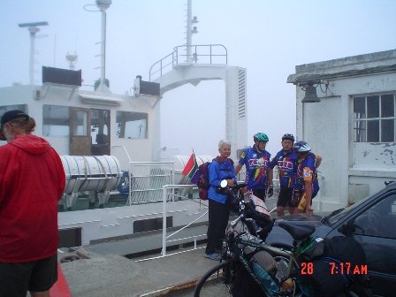 Blaye, Cycle Pilgrims on the Ferry.JPG