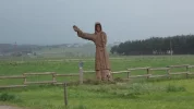 026-01 Pilgrim Statue points the Way to Santiago outside of Sauges.webp