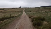 026-08 Looking back the way I came. Two Pilgrims on the Aubrac in the rain.JPG