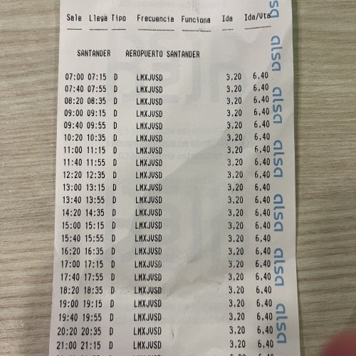 Santander airport bus timetable.