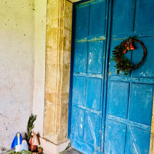 A rural church door in Galicia