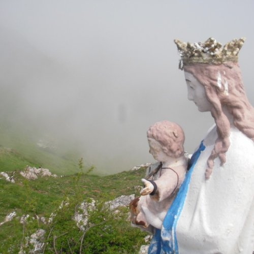 Virgin Mary in the fog