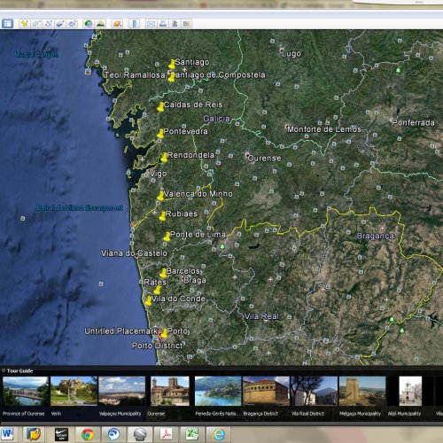Porto to Santiago map on Google Earth Pro