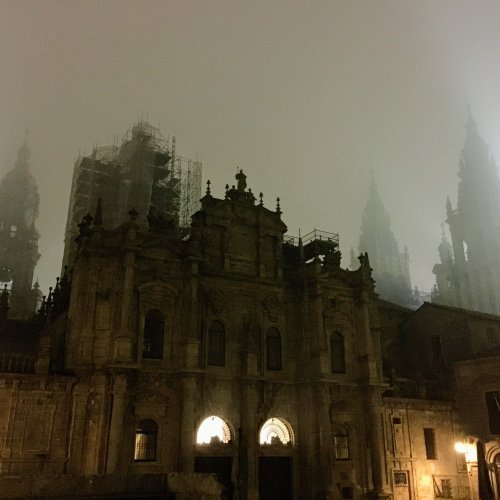 Santiago Cathedral in winter fog