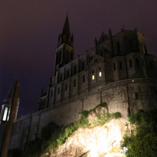 The Lourdes Basilica at night